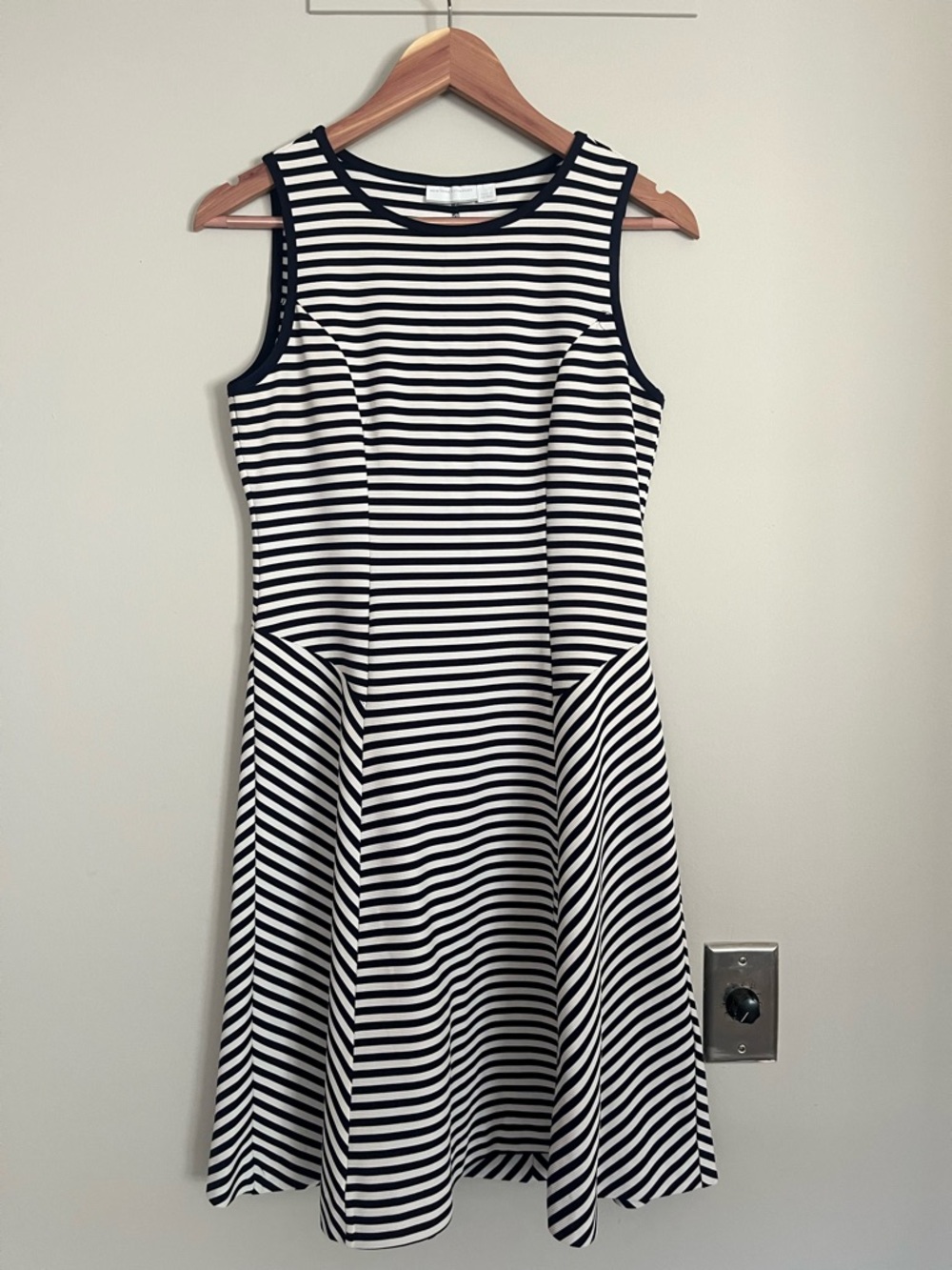 New York & Company Navy and White Striped Midi Dress